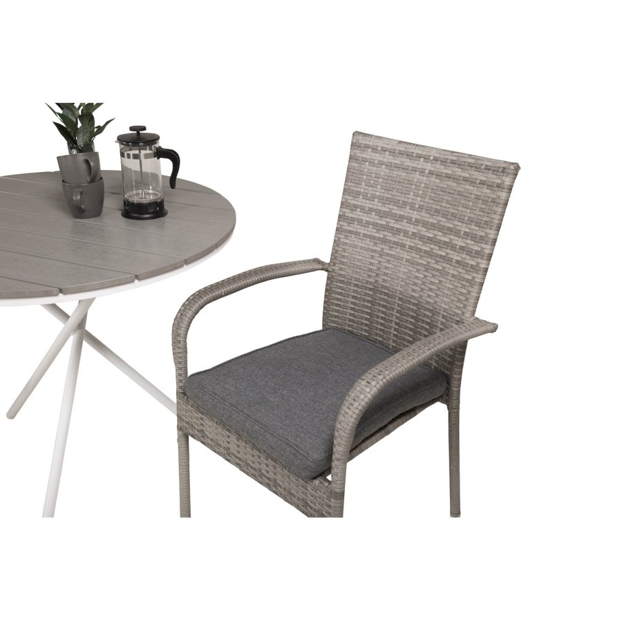 VENTURE DESIGN havest m. Parma bord ( 90) og 2 Anna stole m. armln - hvid alu/gr rattan/aintwood