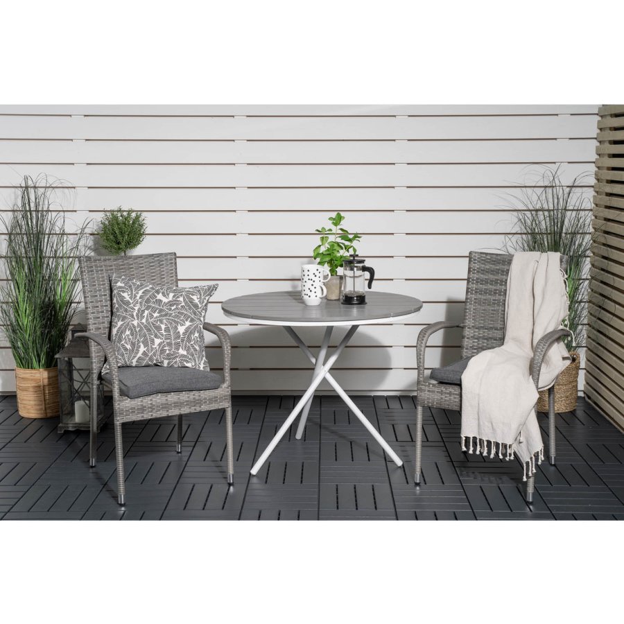 VENTURE DESIGN havest m. Parma bord ( 90) og 2 Anna stole m. armln - hvid alu/gr rattan/aintwood