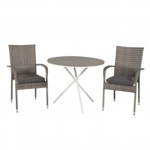 VENTURE DESIGN havest m. Parma bord ( 90) og 2 Anna stole m. armln - hvid alu/gr rattan/aintwood