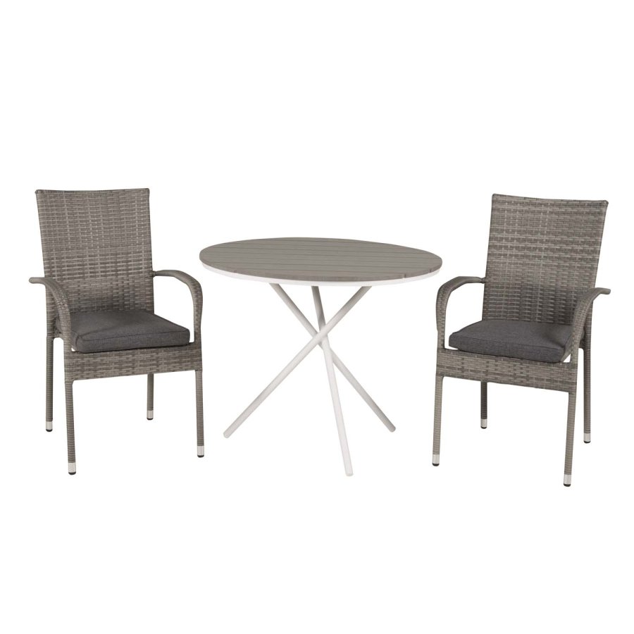 VENTURE DESIGN havest m. Parma bord ( 90) og 2 Anna stole m. armln - hvid alu/gr rattan/aintwood