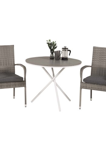 VENTURE DESIGN havest m. Parma bord ( 90) og 2 Anna stole m. armln - hvid alu/gr rattan/aintwood