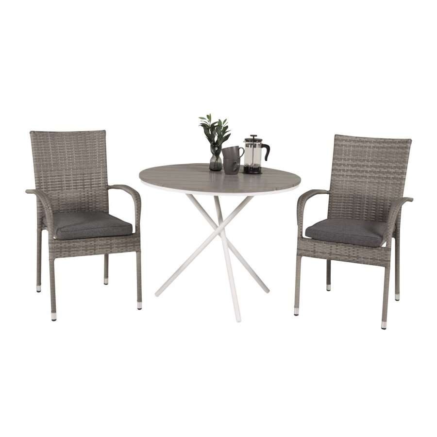 VENTURE DESIGN havest m. Parma bord ( 90) og 2 Anna stole m. armln - hvid alu/gr rattan/aintwood