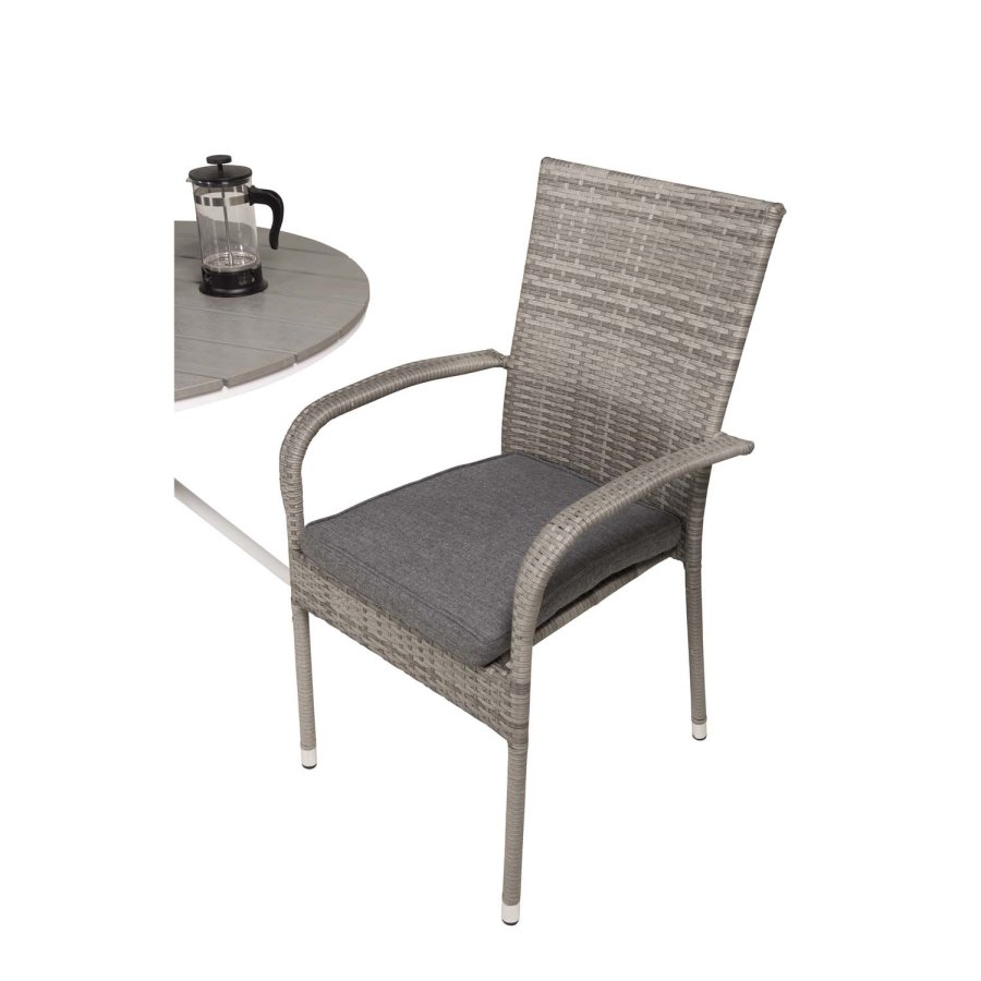 VENTURE DESIGN havest m. Parma bord ( 90) og 2 Anna stole m. armln - hvid alu/gr rattan/aintwood