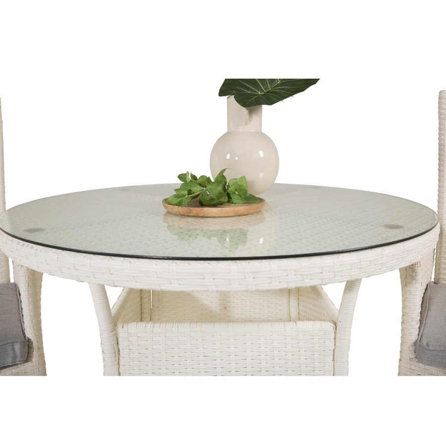 VENTURE DESIGN havest m. Volta bord ( 90) og 2 Padova stole m. recliner + hynde - hvid rattan/glas