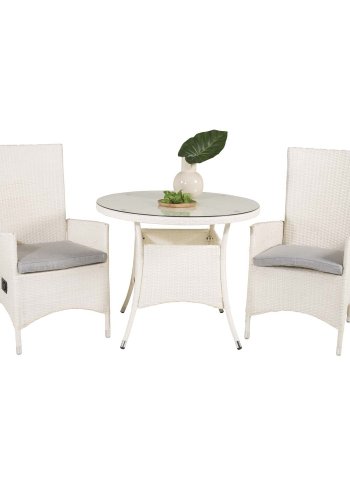 VENTURE DESIGN havest m. Volta bord ( 90) og 2 Padova stole m. recliner + hynde - hvid rattan/glas