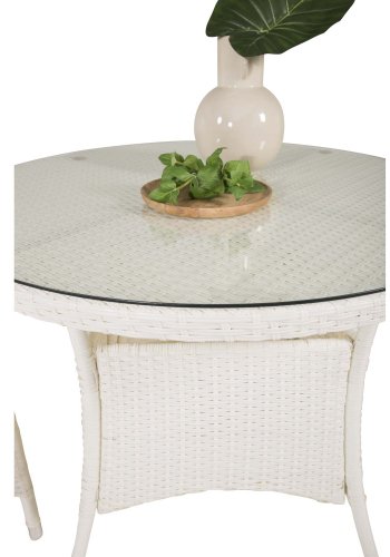 VENTURE DESIGN havest m. Volta bord ( 90) og 2 Padova stole m. recliner + hynde - hvid rattan/glas