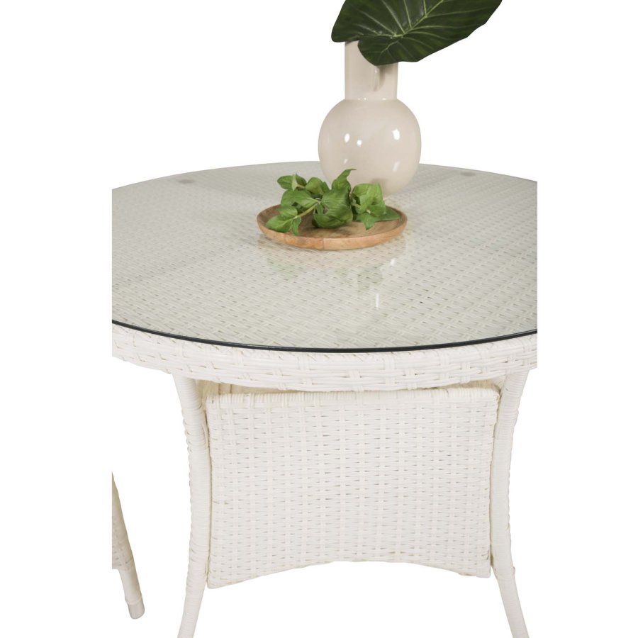 VENTURE DESIGN havest m. Volta bord ( 90) og 2 Padova stole m. recliner + hynde - hvid rattan/glas