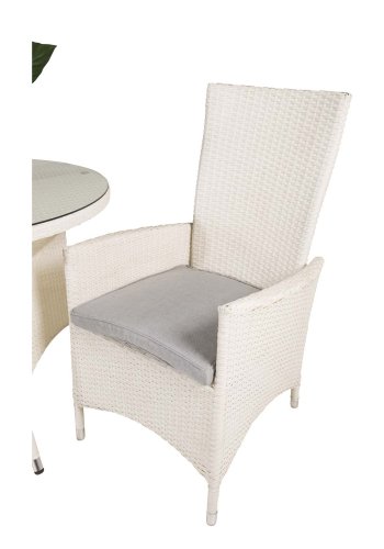 VENTURE DESIGN havest m. Volta bord ( 90) og 2 Padova stole m. recliner + hynde - hvid rattan/glas
