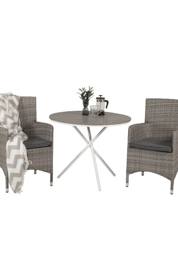 VENTURE DESIGN havest m. Parma bord ( 90) og 2 Malin stole m. armln + hynde - gr aintwood/rattan