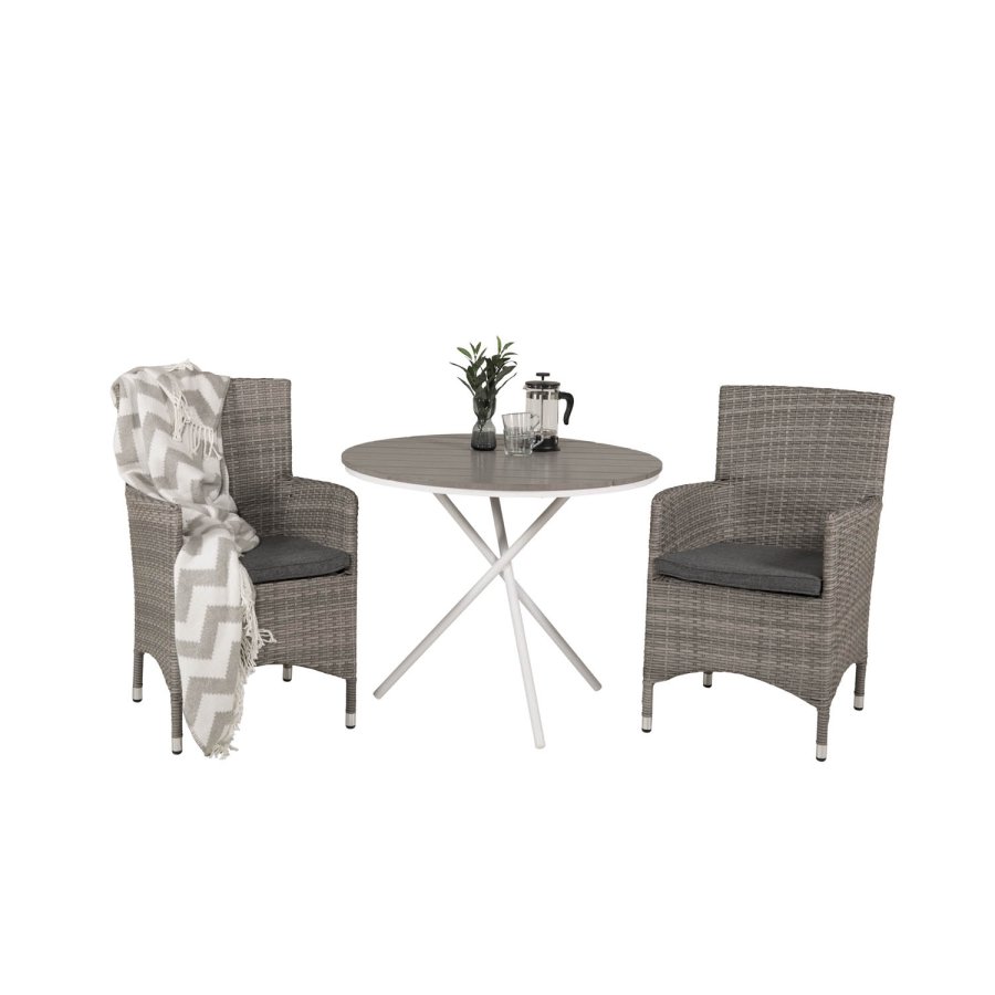 VENTURE DESIGN havest m. Parma bord ( 90) og 2 Malin stole m. armln + hynde - gr aintwood/rattan