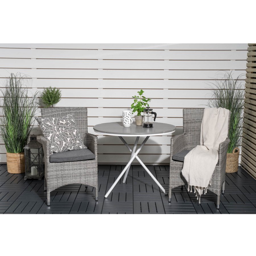 VENTURE DESIGN havest m. Parma bord ( 90) og 2 Malin stole m. armln + hynde - gr aintwood/rattan