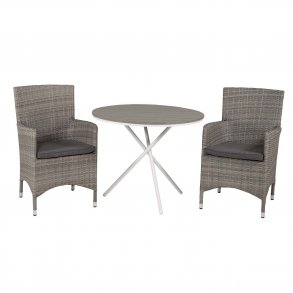 VENTURE DESIGN havest m. Parma bord ( 90) og 2 Malin stole m. armln + hynde - gr aintwood/rattan