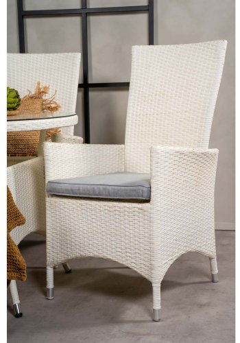 VENTURE DESIGN havest m. Volta bord ( 90) og 4 Padova stole m. recliner + hynde - hvid rattan/glas