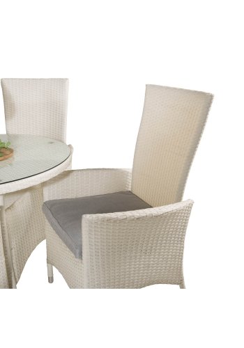 VENTURE DESIGN havest m. Volta bord ( 90) og 4 Padova stole m. recliner + hynde - hvid rattan/glas