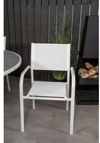 VENTURE DESIGN havest m. Parma bord ( 140) og 4 Santorini stole m. armln - hvid alu/textilene