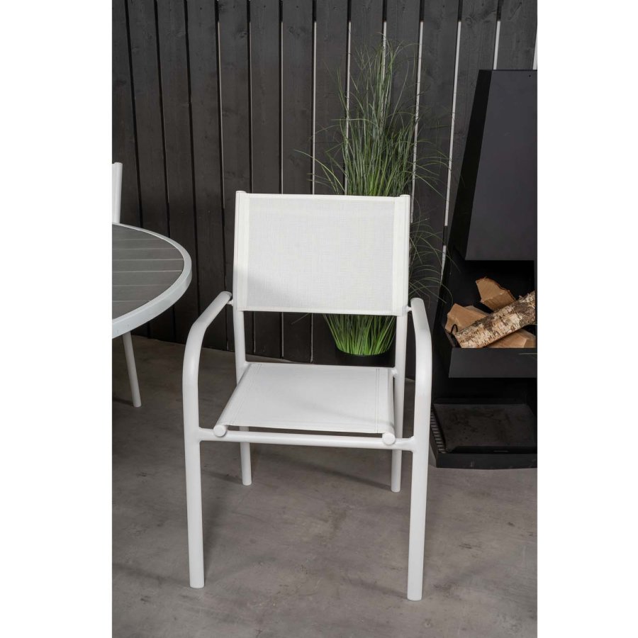 VENTURE DESIGN havest m. Parma bord ( 140) og 4 Santorini stole m. armln - hvid alu/textilene