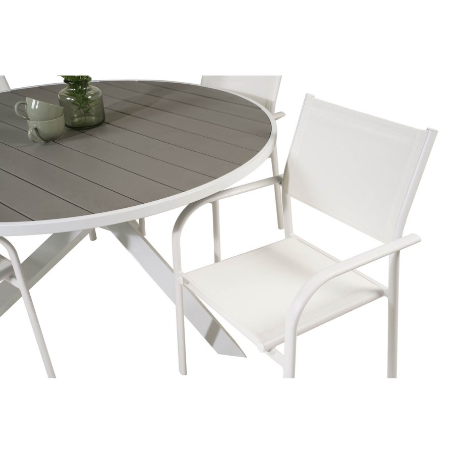 VENTURE DESIGN havest m. Parma bord ( 140) og 4 Santorini stole m. armln - hvid alu/textilene