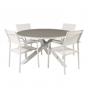 VENTURE DESIGN havest m. Parma bord ( 140) og 4 Santorini stole m. armln - hvid alu/textilene