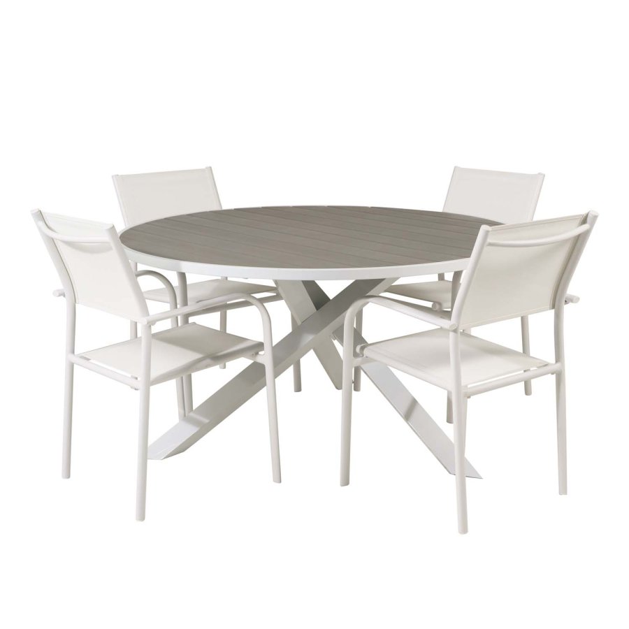 VENTURE DESIGN havest m. Parma bord ( 140) og 4 Santorini stole m. armln - hvid alu/textilene