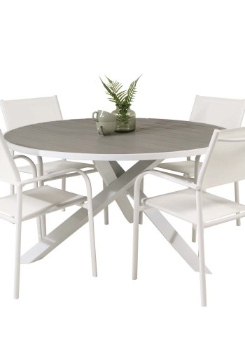 VENTURE DESIGN havest m. Parma bord ( 140) og 4 Santorini stole m. armln - hvid alu/textilene