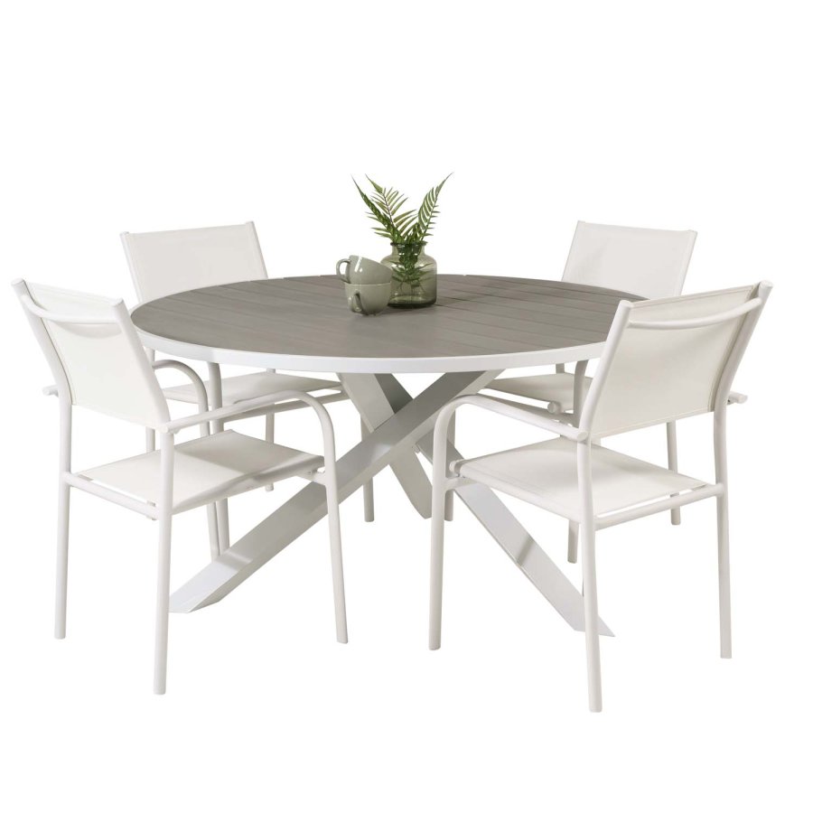 VENTURE DESIGN havest m. Parma bord ( 140) og 4 Santorini stole m. armln - hvid alu/textilene