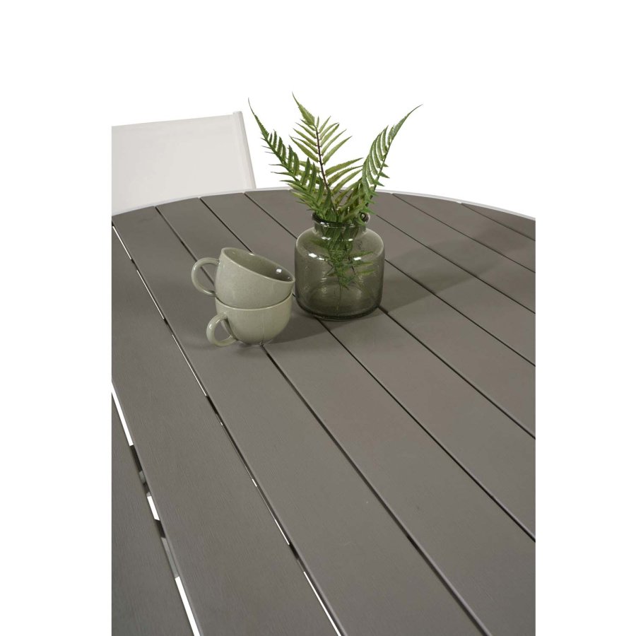 VENTURE DESIGN havest m. Parma bord ( 140) og 4 Santorini stole m. armln - hvid alu/textilene