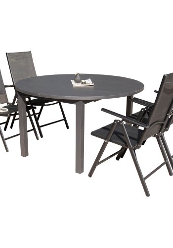 VENTURE DESIGN havest m. Marbella bord og 4 Break stole m. recliner - sort alu/textilene