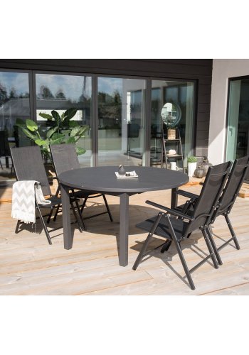 VENTURE DESIGN havest m. Marbella bord og 4 Break stole m. recliner - sort alu/textilene