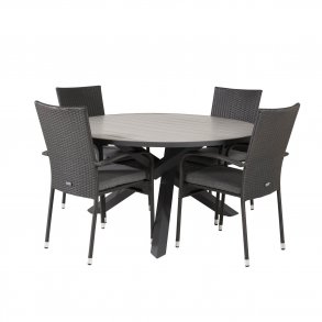 VENTURE DESIGN havest m. Parma bord (140) og 4 Anna stole m. armln - sort alu/rattan/gr aintwood