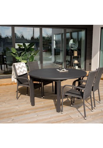 VENTURE DESIGN havest m. Marbella bord og 4 Anna stole m. armln- sort alu/rattan