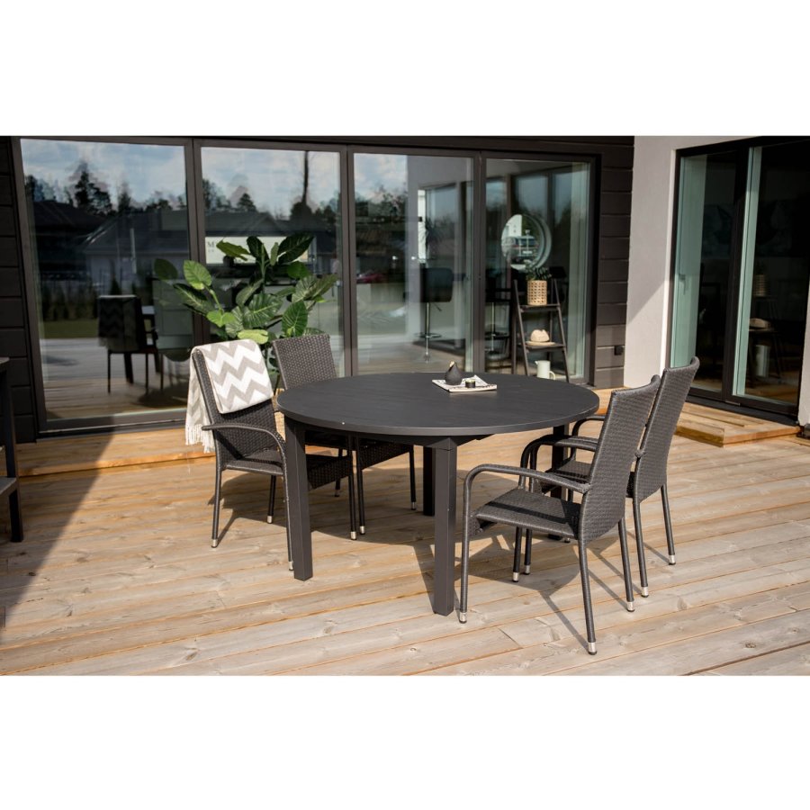 VENTURE DESIGN havest m. Marbella bord og 4 Anna stole m. armln- sort alu/rattan