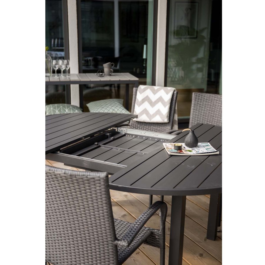 VENTURE DESIGN havest m. Marbella bord og 4 Anna stole m. armln- sort alu/rattan