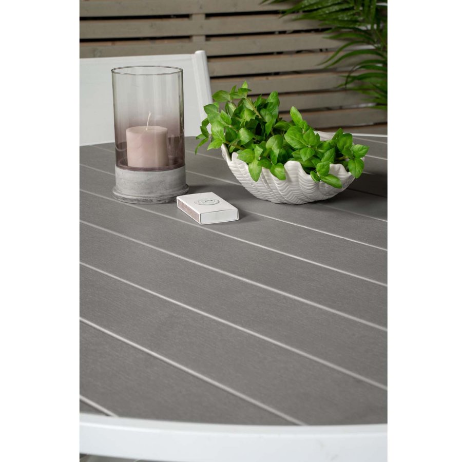 VENTURE DESIGN havest m. Parma bord ( 140) og 6 Santorini stole m. armln - hvid alu/textilene