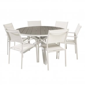 VENTURE DESIGN havest m. Parma bord ( 140) og 6 Santorini stole m. armln - hvid alu/textilene