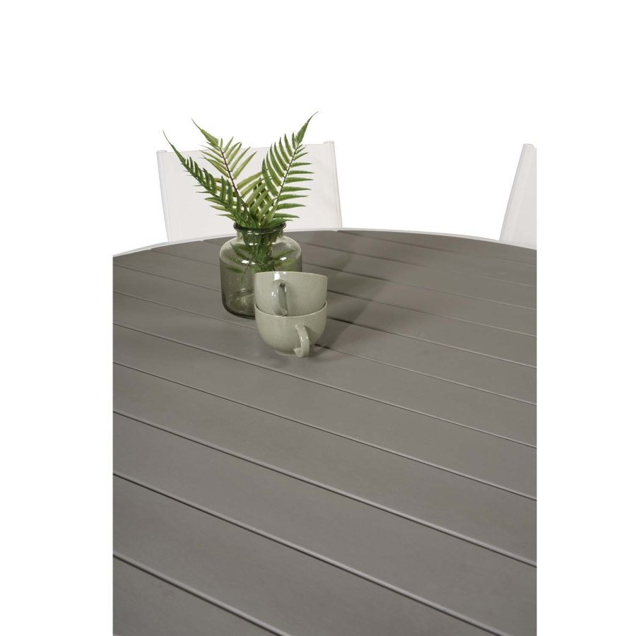 VENTURE DESIGN havest m. Parma bord ( 140) og 6 Santorini stole m. armln - hvid alu/textilene