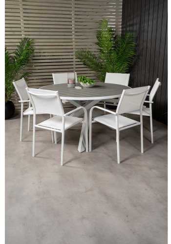 VENTURE DESIGN havest m. Parma bord ( 140) og 6 Santorini stole m. armln - hvid alu/textilene