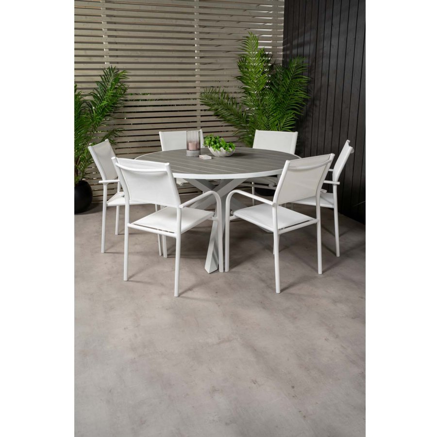 VENTURE DESIGN havest m. Parma bord ( 140) og 6 Santorini stole m. armln - hvid alu/textilene