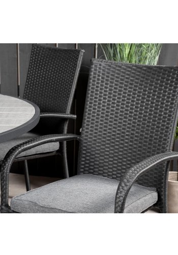 VENTURE DESIGN havest m. Parma bord (140) og 6 Anna stole m. armln - sort rattan/alu/gr aintwood