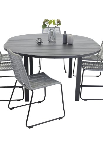 VENTURE DESIGN havest m. Marbella bord og 6 Lindos stole - sort alu og gr reb