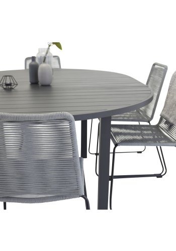 VENTURE DESIGN havest m. Marbella bord og 6 Lindos stole - sort alu og gr reb