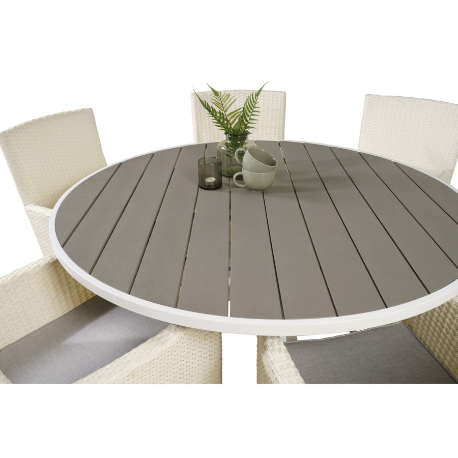 VENTURE DESIGN havest m. Parma bord (140) og 6 Malin stole m. armln - gr aintwood/hvid rattan