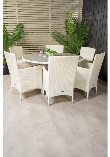 VENTURE DESIGN havest m. Parma bord (140) og 6 Malin stole m. armln - gr aintwood/hvid rattan
