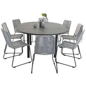 VENTURE DESIGN havest m. Marbella bord og 8 Lindos stole - sort alu/gr reb