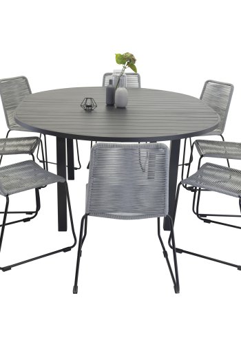 VENTURE DESIGN havest m. Marbella bord og 8 Lindos stole - sort alu/gr reb
