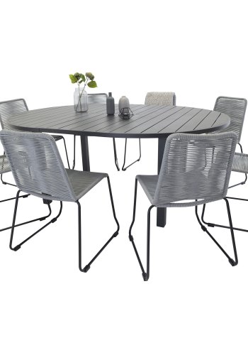 VENTURE DESIGN havest m. Marbella bord og 8 Lindos stole - sort alu/gr reb