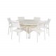 VENTURE DESIGN havest m. Volta bord (150) og 6 Santorini stole m. armln - hvid alu/rattan/textile