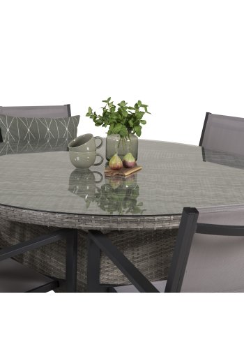 VENTURE DESIGN havest m. Volta bord (150) og 6 Copacabana stole m. armln - gr rattan/textilene