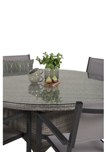 VENTURE DESIGN havest m. Volta bord (150) og 6 Copacabana stole m. armln - gr rattan/textilene