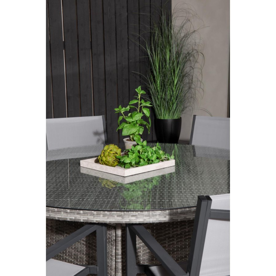 VENTURE DESIGN havest m. Volta bord (150) og 6 Copacabana stole m. armln - gr rattan/textilene