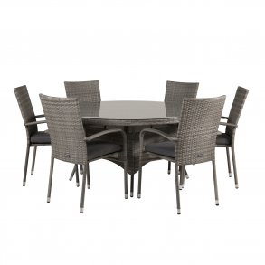 VENTURE DESIGN havest m. Volta bord (150) og 6 Anna stole m. armln - gr rattan og glas